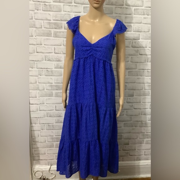 Zara Dresses & Skirts - Zara Blue Eyelet Midi Summer  Dress XS (W699)